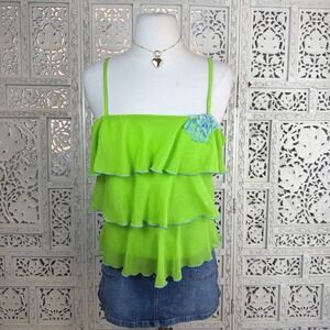 Vtg Green & Blue My‎ Michelle Tiered Floral Tank Top Sz M Fairy Mermaid Angel